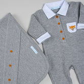 Macacão e Manta para Bebê Tricotil - Fox - Mescla